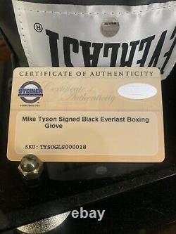 Mike Tyson Signé Gants De Boxe Everlast Noir Auto Avec Boîtier D'affichage Steiner Coa