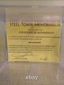 Mini-casque autographed de Rod Woodson Hall of Fame avec vitrine et certificat d'authenticité