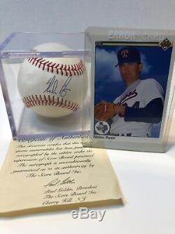 Nolan Ryan Autographed Baseball Avec Vitrine Et Coa Carte, Y Compris