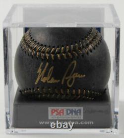 Nolan Ryan Signé Oml Black Leather Baseball In Display Case Autographiée Psa Coa