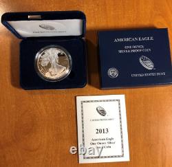 Pièce d'argent American Eagle Proof 1 oz 2013-W avec boîte, étui d'affichage et COA (GA6)