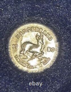 Pièce d'or fin 1 once Krugerrand 1980 en or 14 carats miniature IMM avec étui de présentation sans certificat d'authenticité