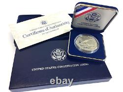 Pièce de monnaie en argent 1987-S de 1 dollar américain de la Constitution des États-Unis avec étui de présentation et certificat d'authenticité, 0,76 once troy