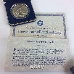 Pièce de monnaie en argent 1987-S de 1 dollar américain de la Constitution des États-Unis avec étui de présentation et certificat d'authenticité, 0,76 once troy