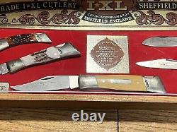 Présentoir en bois Schrade Sheffield IXL Store - Ensemble complet de 5 couteaux COA et fourreaux