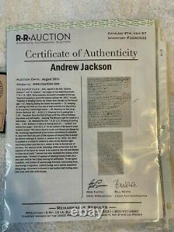 Président Andrew Jackson Mot Manuscrit Dans Une Très Belle Vitrine Coa