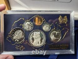 Rare 1982 Ensemble de preuves en argent de Singapour de 6 pièces avec certificat de numérotation et boîtier d'exposition