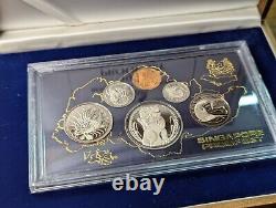 Rare 1982 Ensemble de preuves en argent de Singapour de 6 pièces avec certificat de numérotation et boîtier d'exposition