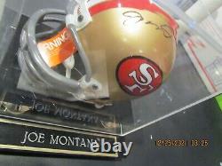 San Francisco 49ers Joe Montana Signé Mini Casque NFL Avec Boîtier Coa & Display