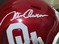 Steve Owen Signé Oklahoma Sooners Speed Mini Casque (jsa Coa) Avec Boîtier D'affichage
