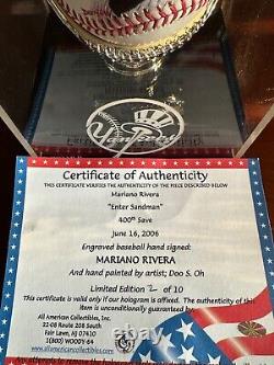 Super Rare #2 De 10 Mariano Rivera 400e Sauver Signé & Peint À La Main Baseball Coa