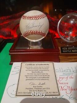Sympa! Ken Griffey Jr A Signé Mlb Baseball Avec Le Tableau De Bord Coa & Cas D'affichage