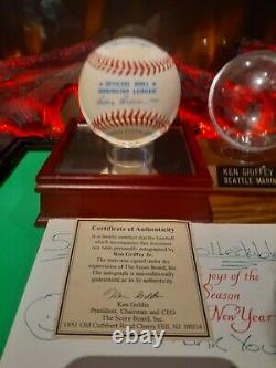 Sympa! Ken Griffey Jr A Signé Mlb Baseball Avec Le Tableau De Bord Coa & Cas D'affichage