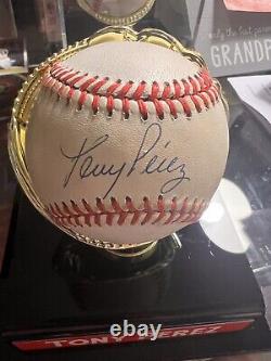 Tony Perez Autographe Baseball avec boîtier d'affichage du Hall of Fame Becketts Coa