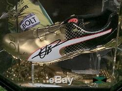 Usain Bolt Signé Puma Chaussure De Course Dans Un Affichage De Cas Bolt Jamaica Coa